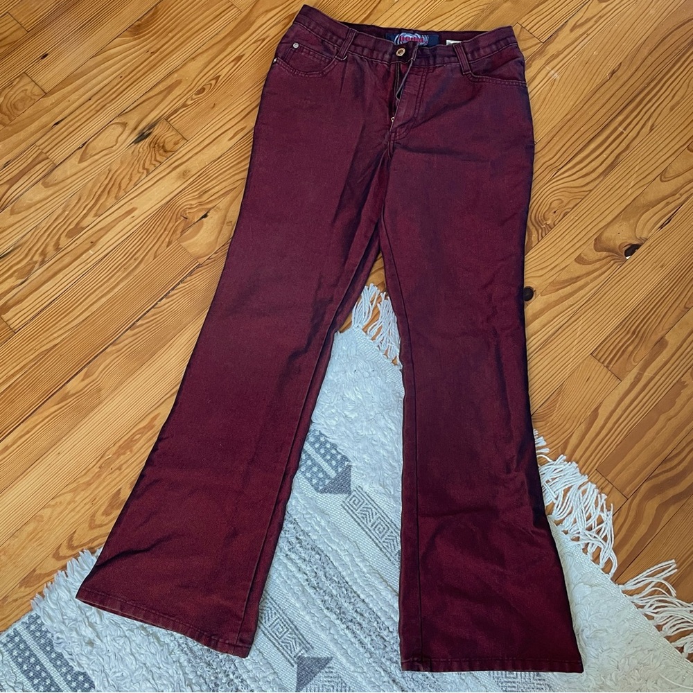 metallic red jeans